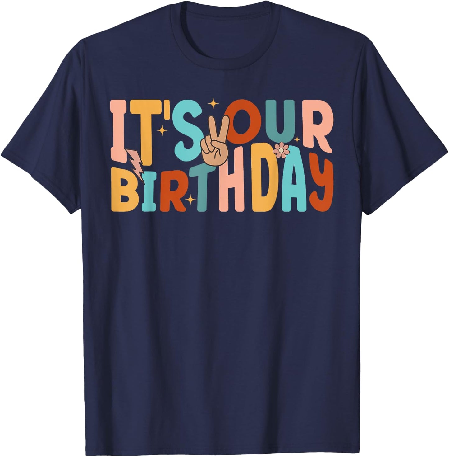 It's Our Birthday Twins Matching Girl's Women's Groovy Retro T-Shirt - T-Shirt | Navy