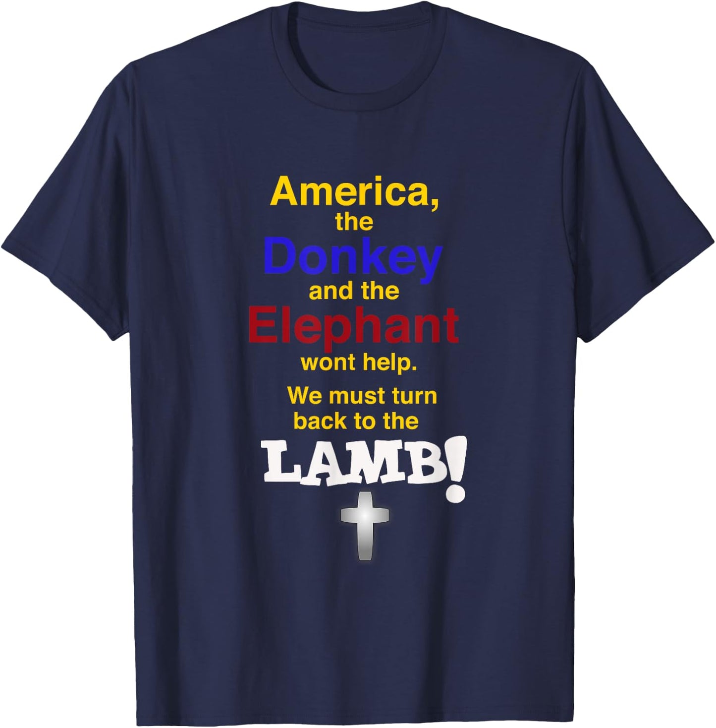 Elephant (Republican) and Donkey (Democrat) Lamb (Christian) T-Shirt - T-Shirt | Navy