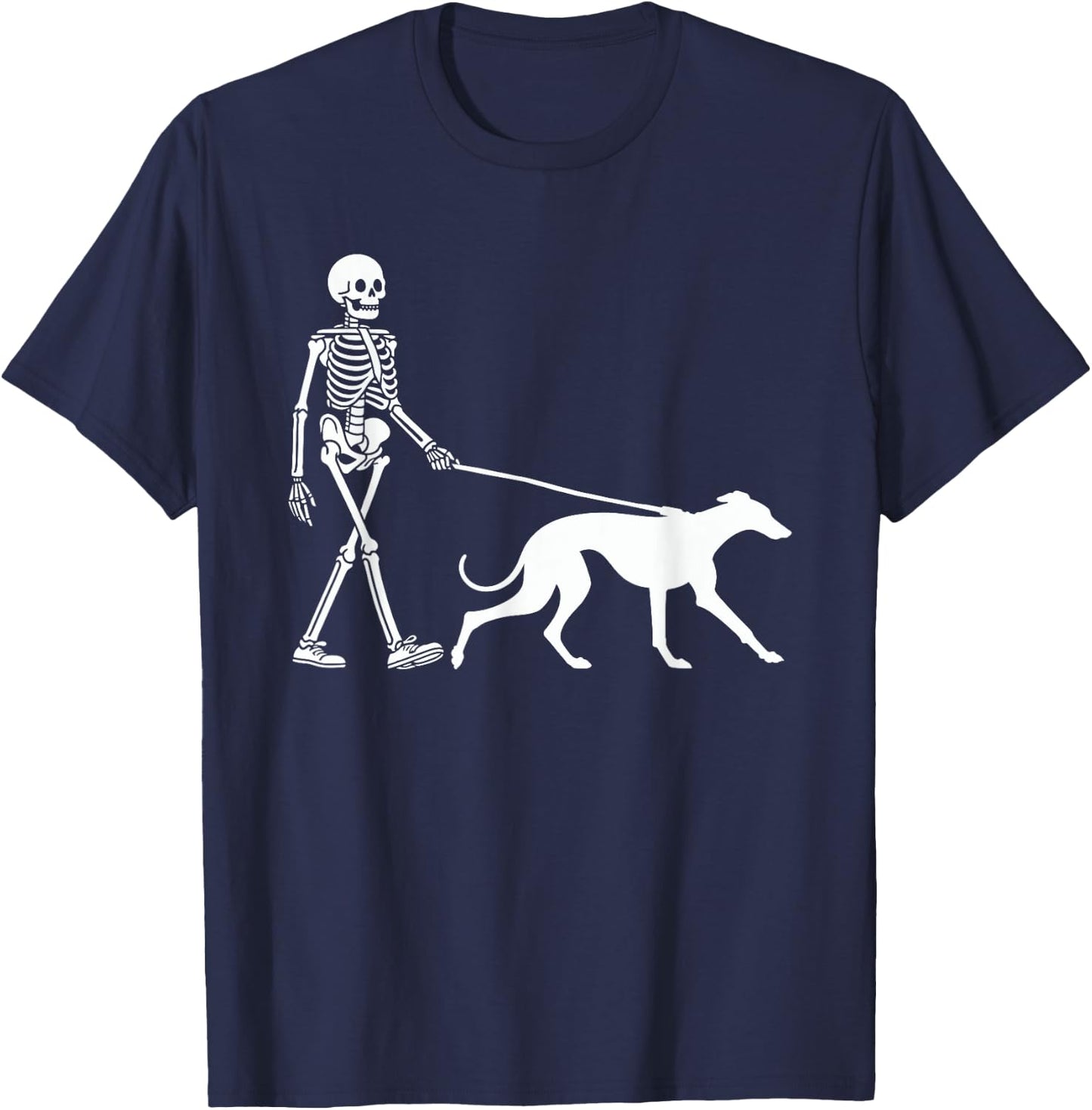 Skeleton Walking a Dog Greyhound Halloween Outfit T-Shirt - T-Shirt | Navy