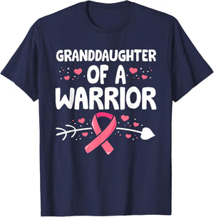 Breast Cancer GrandDaughter Of A Warrior Pink Ribbon Grandma T-Shirt - T-Shirt | Navy