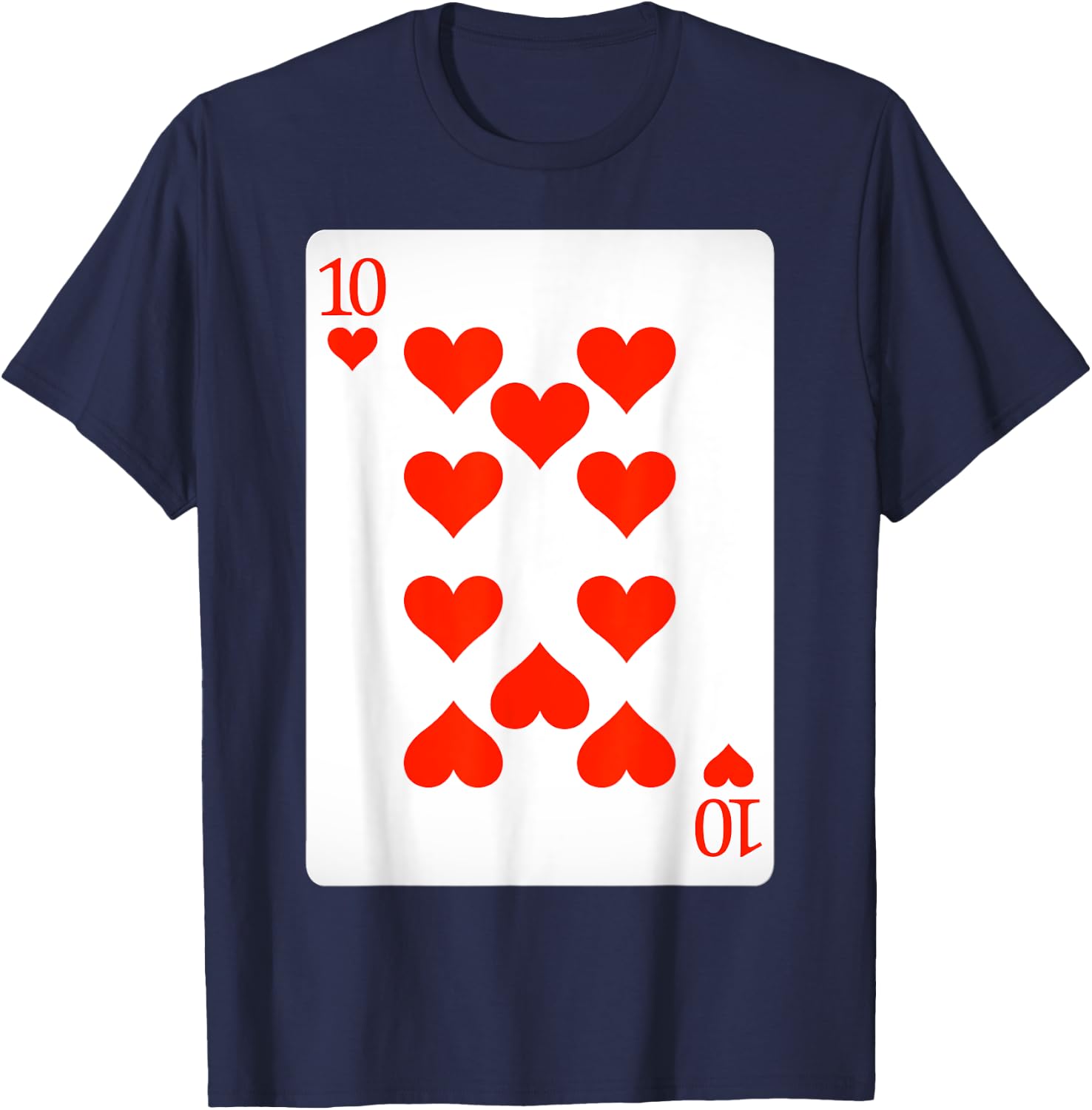 10 Ten of Hearts Playing Cards Shirt Easy Halloween Costume T-Shirt - T-Shirt | Navy