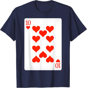 10 Ten of Hearts Playing Cards Shirt Easy Halloween Costume T-Shirt - T-Shirt | Navy