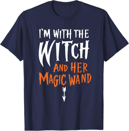 I'm With The Witch and her Magic Wand Adult T-Shirt - T-Shirt | Navy