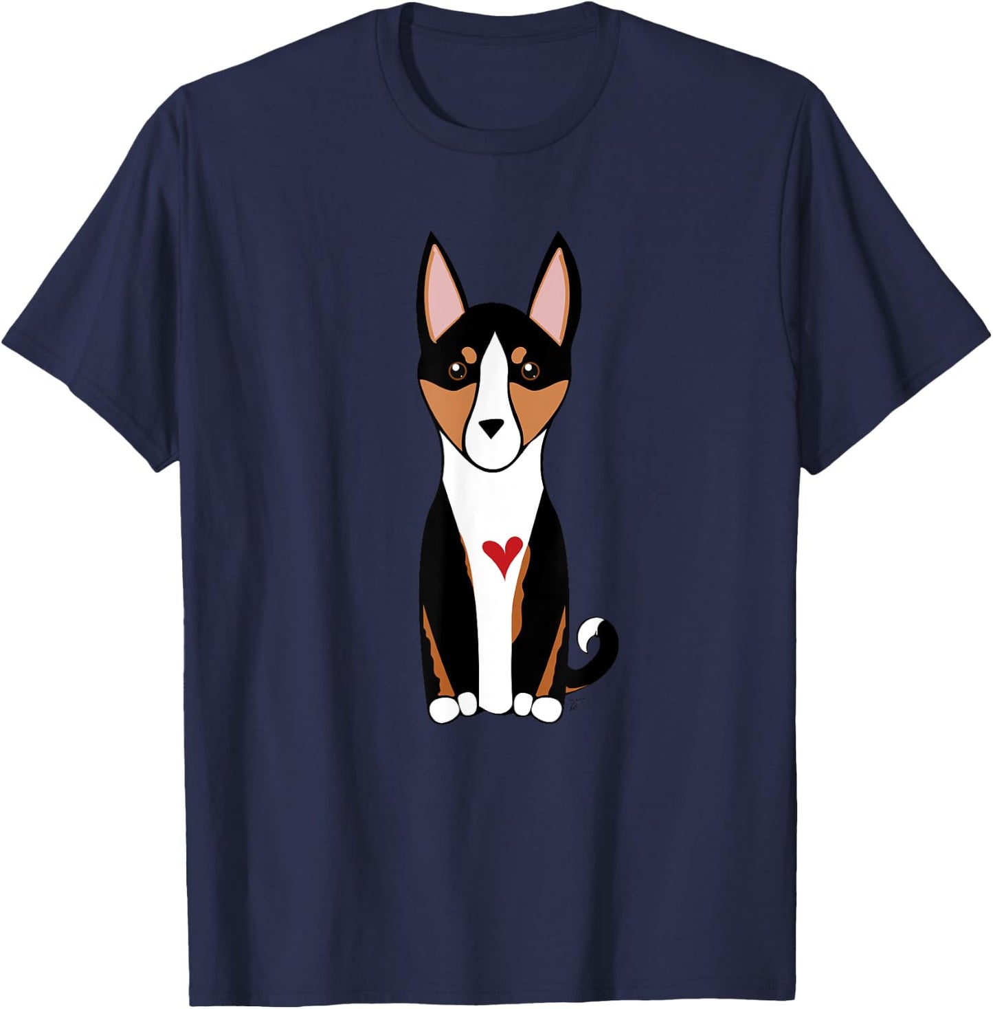 Tricolor Basenji Dog - Hound Breed - with a red heart T-Shirt - T-Shirt | Navy