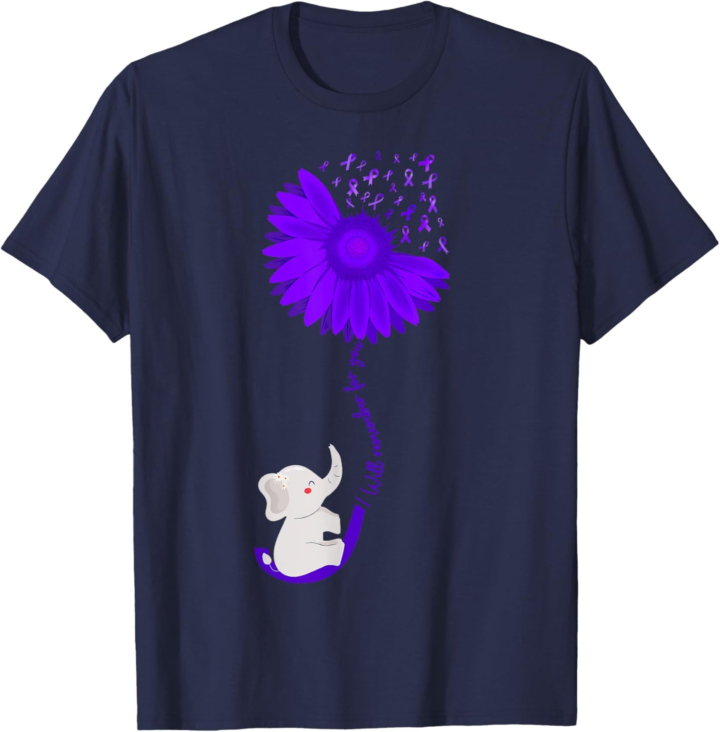 Elephant I Will Remember For You purple Sunflower Alzheimer T-Shirt - T-Shirt | Navy