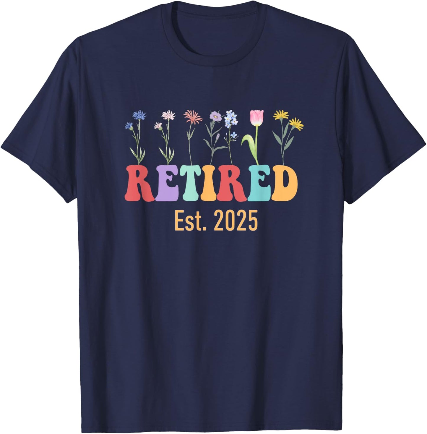 Retired Est 2025 Groovy Retired Teacher Funny Retirement T-Shirt - T-Shirt | Navy