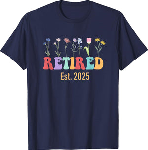 Retired Est 2025 Groovy Retired Teacher Funny Retirement T-Shirt - T-Shirt | Navy