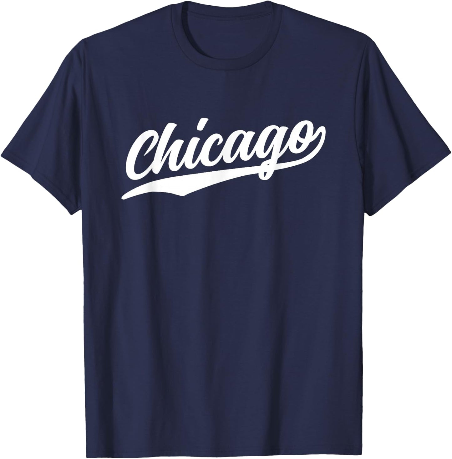 Chicago Illinois Cool Retro Script 1970s White Text Vintage T-Shirt - T-Shirt | Navy
