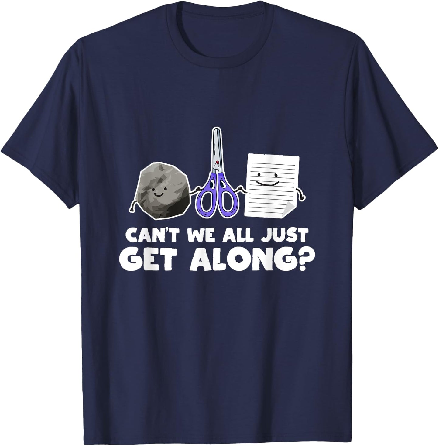 Can't We All Just Get Along Shirt Funny Rock Paper Scissors T-Shirt - T-Shirt | Navy