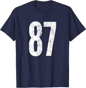 Number 87 Eighty-Seven Distressed Vintage Sport Team Players T-Shirt - T-Shirt | Navy