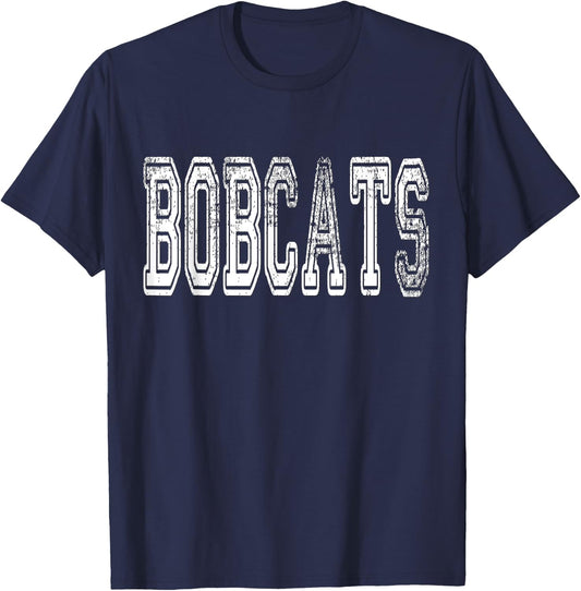 Bobcats Mascot Distressed Vintage School Sports Name Fans T-Shirt - T-Shirt | Navy
