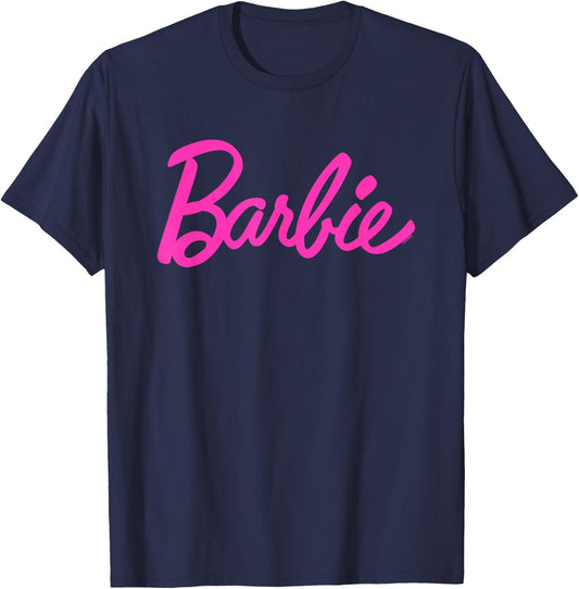 Barbie - Classic Script Pink Logo T-Shirt - T-Shirt | Navy
