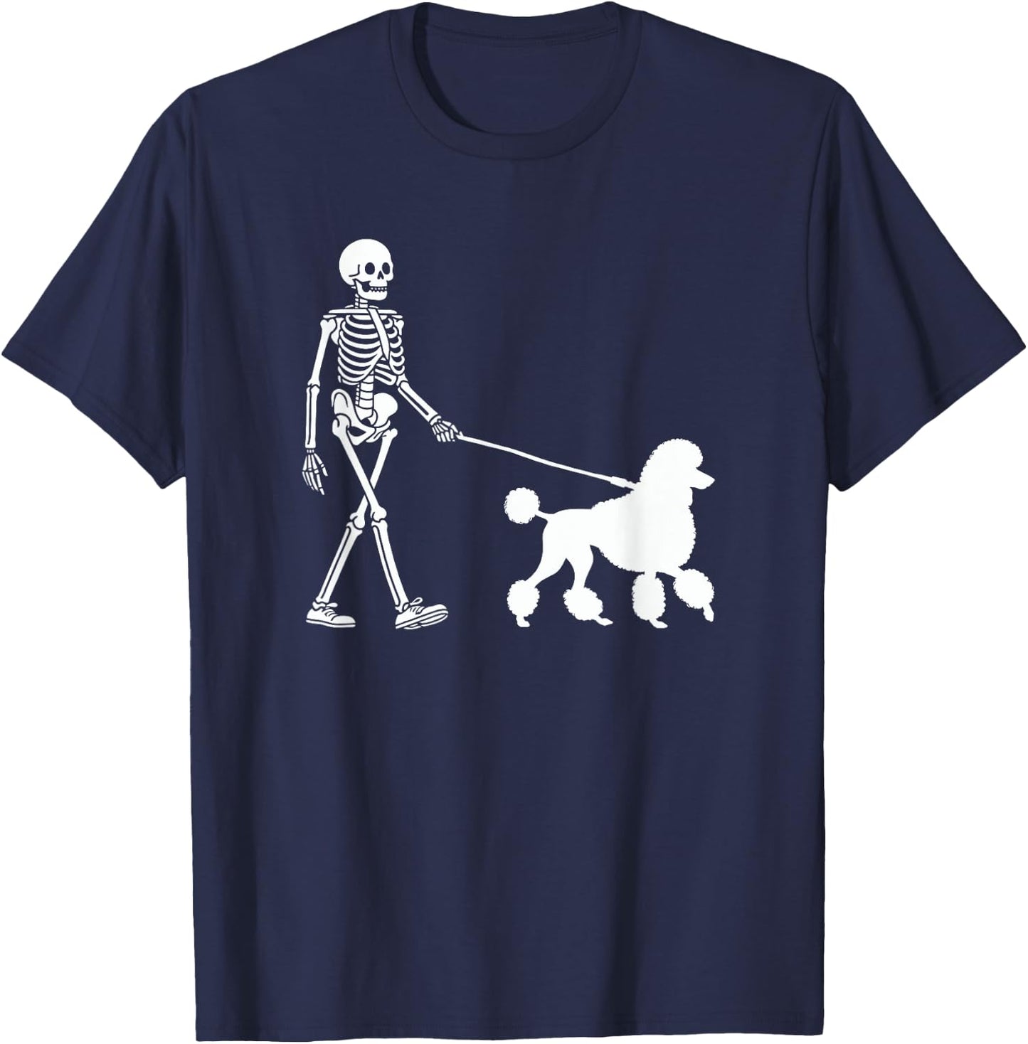 Skeleton Walking a Dog Poodle Halloween Outfit Men Women Kids T-Shirt - T-Shirt | Navy