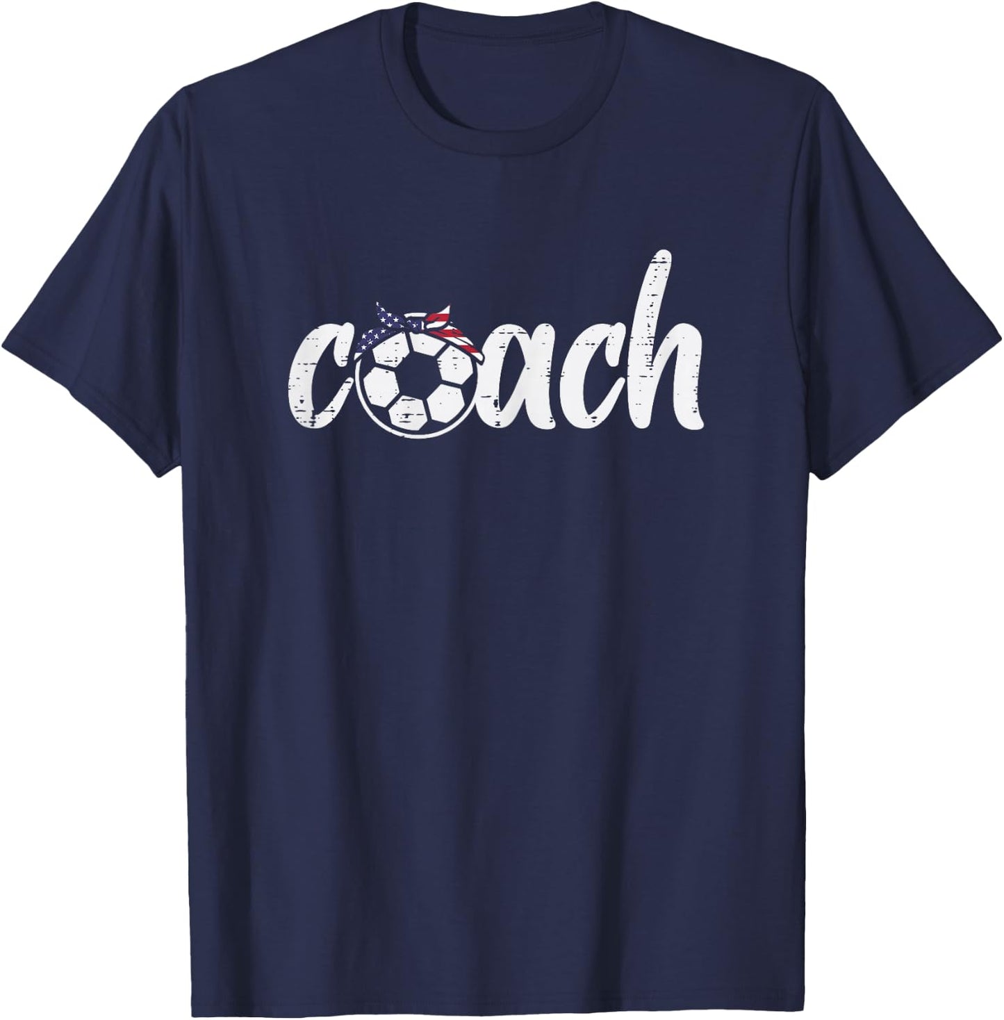 Coach Soccer American Flag Bandana Football Women Girls Mom T-Shirt - T-Shirt | Navy