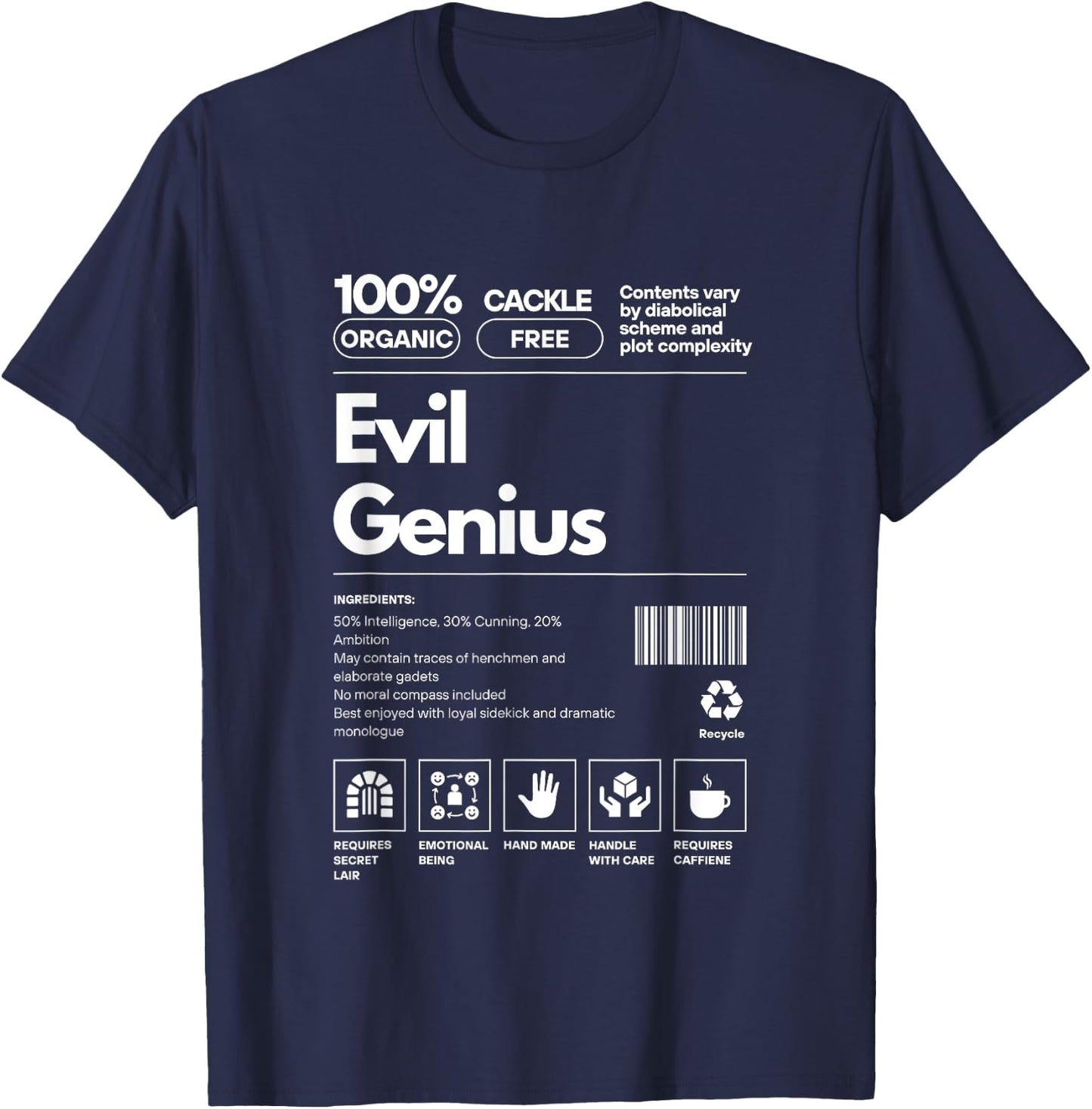 Evil Genius Personality Nutrition Facts Sarcastic T-Shirt - T-Shirt | Navy