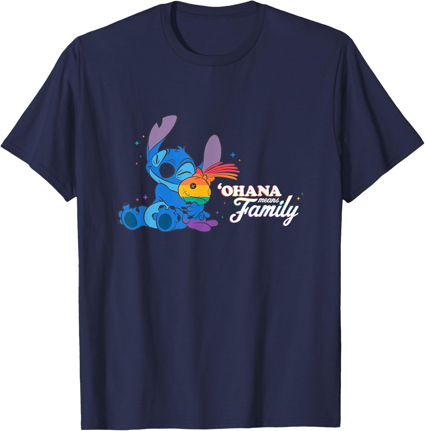 Disney Lilo & Stitch Ohana Means Family Rainbow Scrump T-Shirt - T-Shirt | Navy
