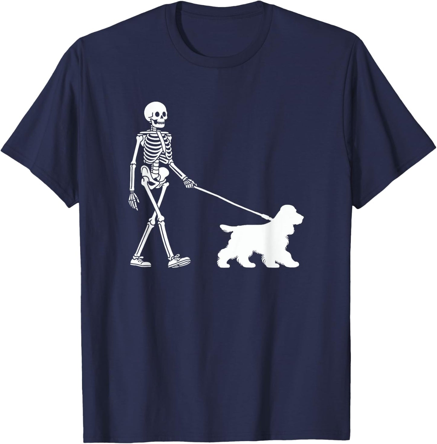 Skeleton Walking a Dog Cocker Spaniel Halloween Outfit T-Shirt - T-Shirt | Navy