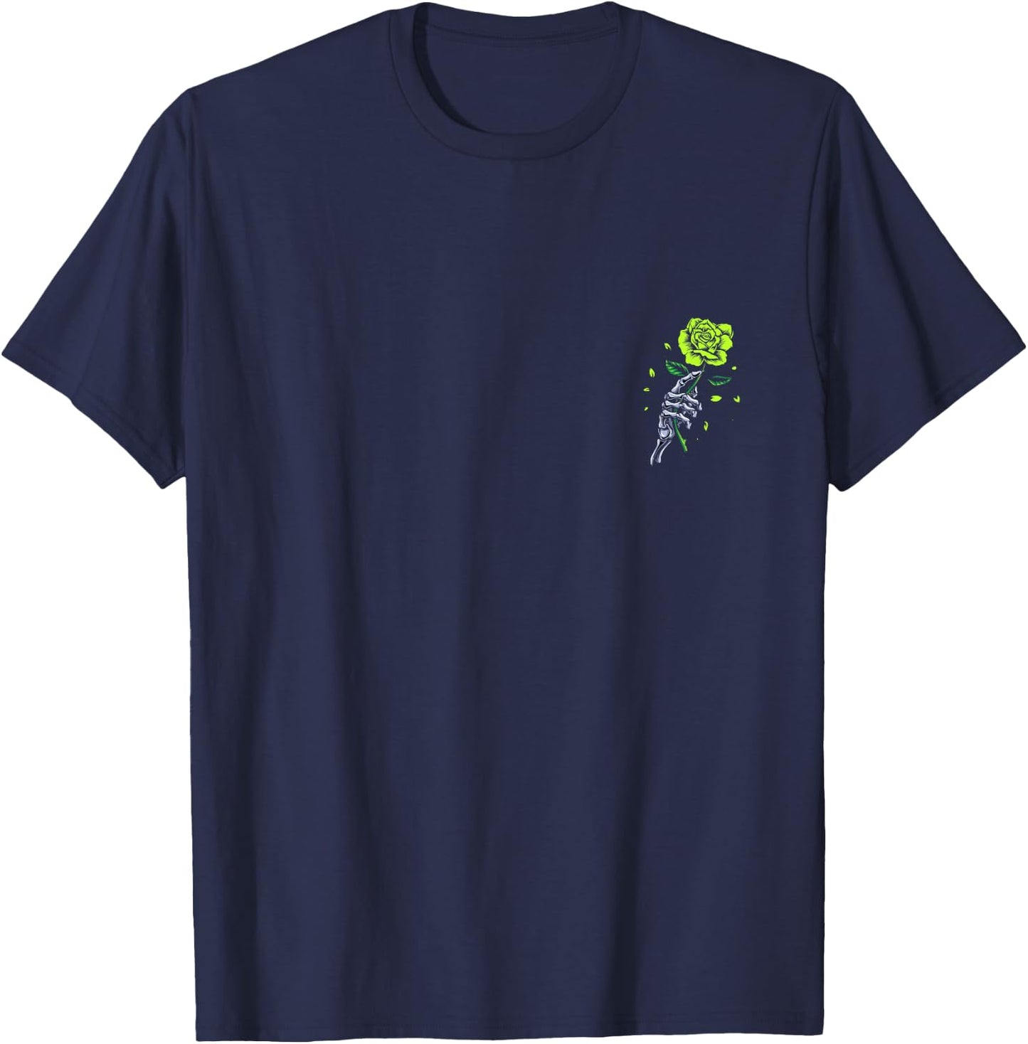 Green Skeletal Last Rose Green Color Graphic T-Shirt - T-Shirt | Navy