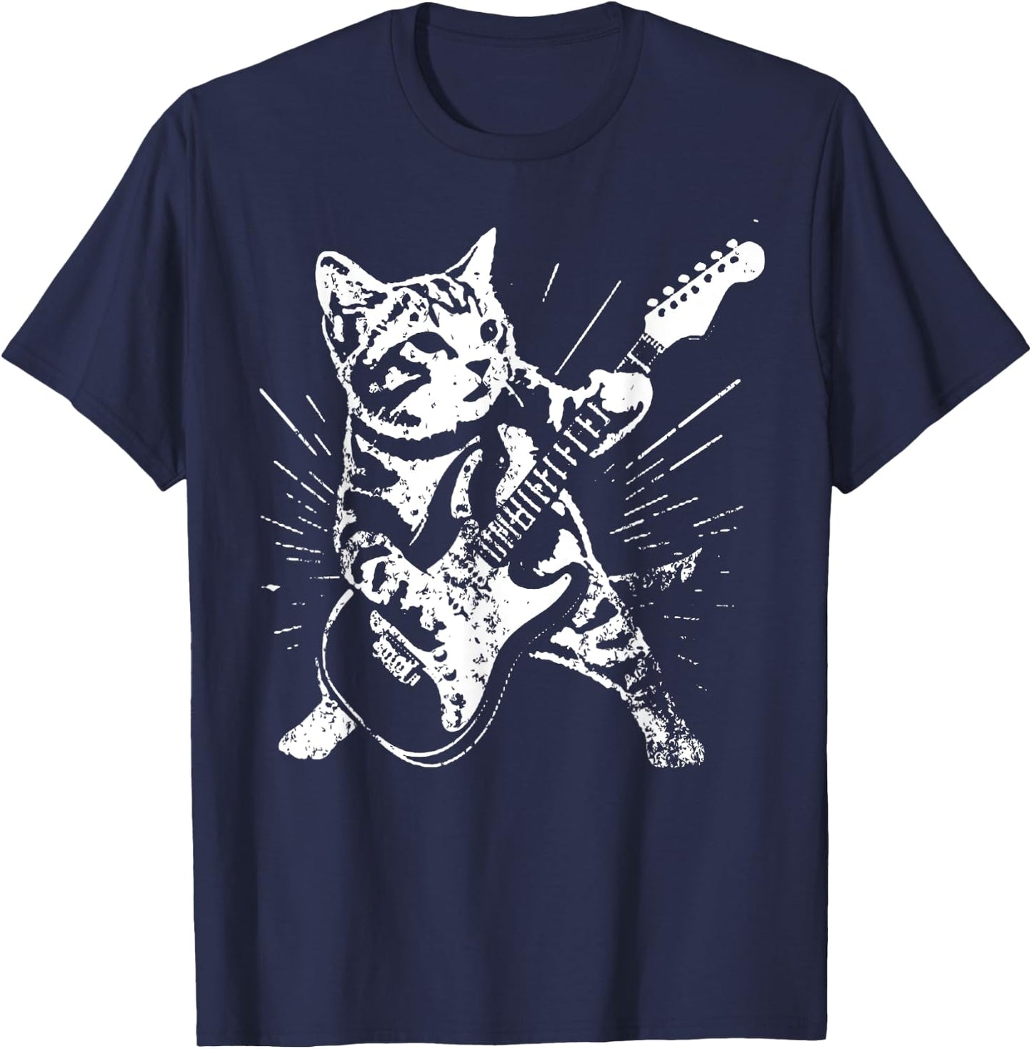 Vintage Cute Cat Playing A Guitar Women T-Shirt - T-Shirt | Navy