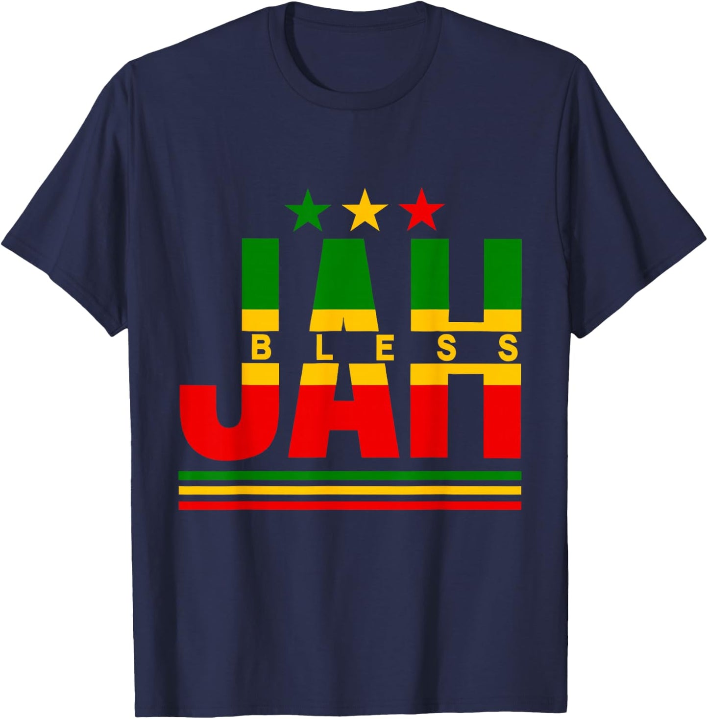Jah Bless Rasta Reggae Music Rastafari Roots Jamaican T-Shirt - T-Shirt | Navy