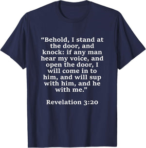Behold I Stand at the Door and Knock Bible Verse T-Shirt - T-Shirt | Navy