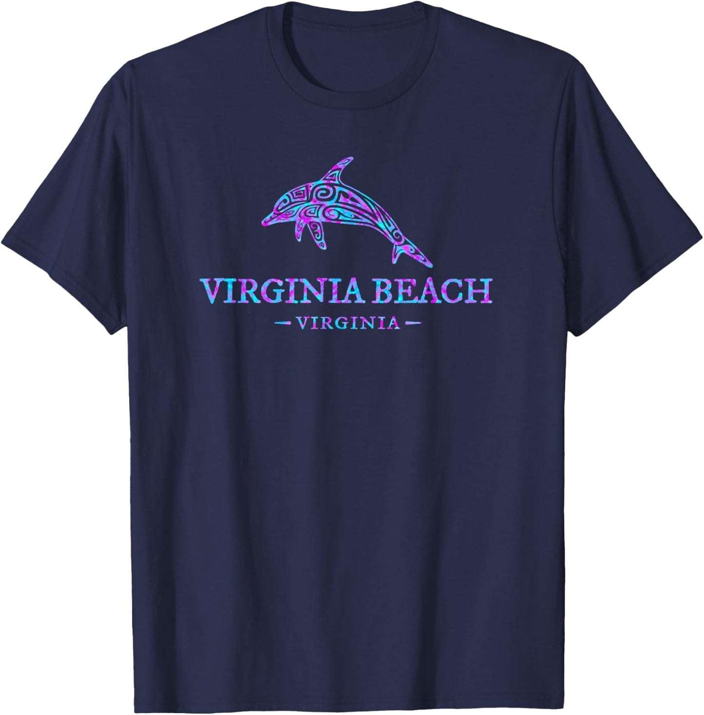 Virginia Beach Virginia Colorful Dolphin Vacation Souvenir Women Kids T-Shirt - T-Shirt | Navy