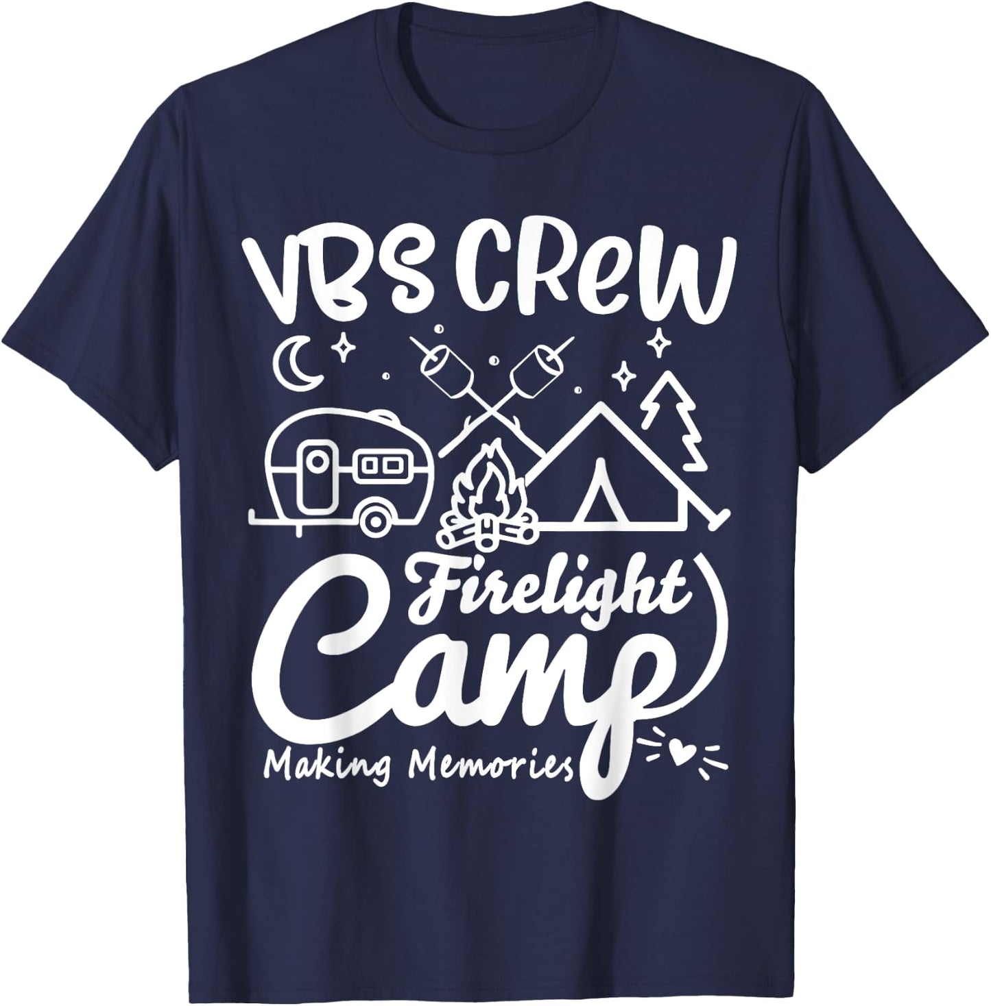VBS Crew Camp Firelight Vacation Bible School Camping Camper T-Shirt - T-Shirt | Navy