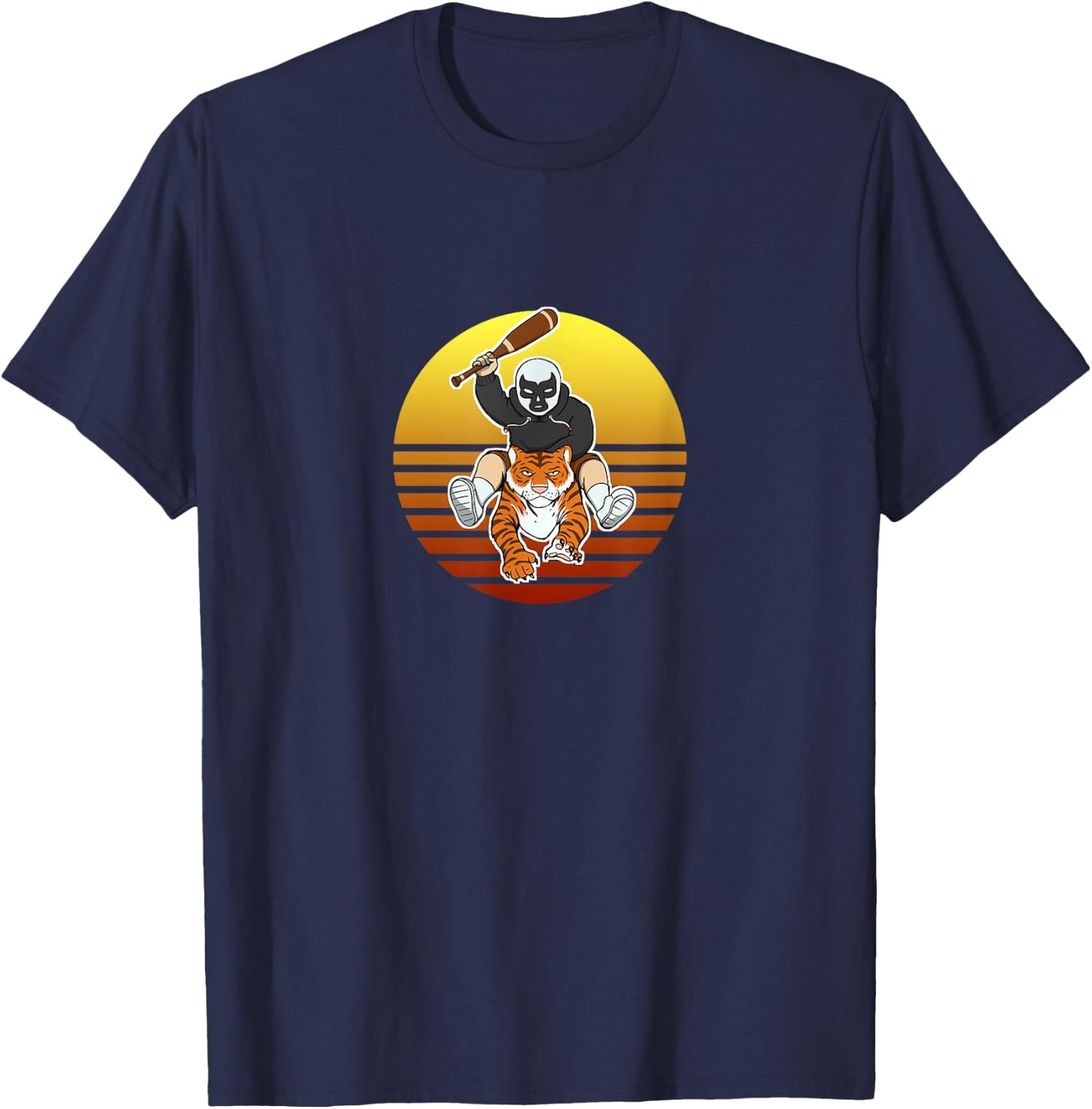 Man Riding Tiger Retro Sun Mask Bat Chodmunch Logo Merch T-Shirt - T-Shirt | Navy