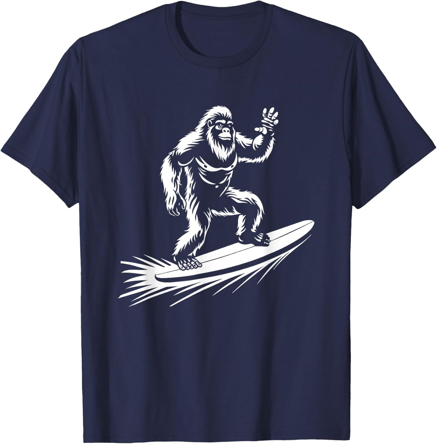 Surfing Bigfoot - Funny Hawaiian Sasquatch Surfer T-Shirt - T-Shirt | Navy