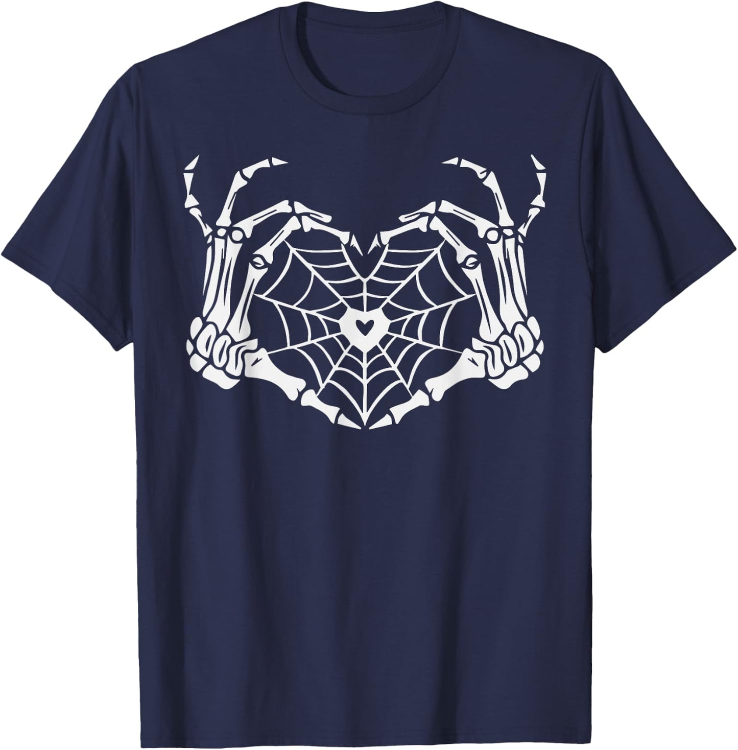 Skeleton Hand Heart Spiderweb Halloween Cobweb Party Costume T-Shirt - T-Shirt | Navy