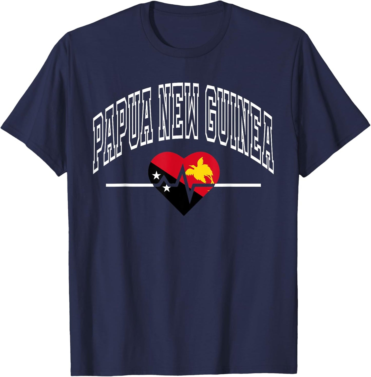 Papua New Guinea Flag Vintage Throwback Heartbeat T-Shirt - T-Shirt | Navy