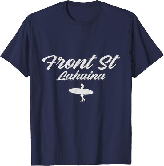 Front Street Lahaina Vintage Surfer Cursive Text Hawaii Surf T-Shirt - T-Shirt | Navy