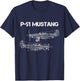 North American P-51 Mustang WW2 Fighter Blueprint T-Shirt - T-Shirt | Navy