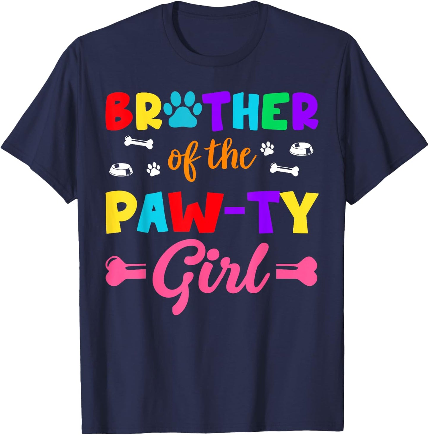 Brother Of The Paw-ty Girl Dog Family Matching Party T-Shirt - T-Shirt | Navy