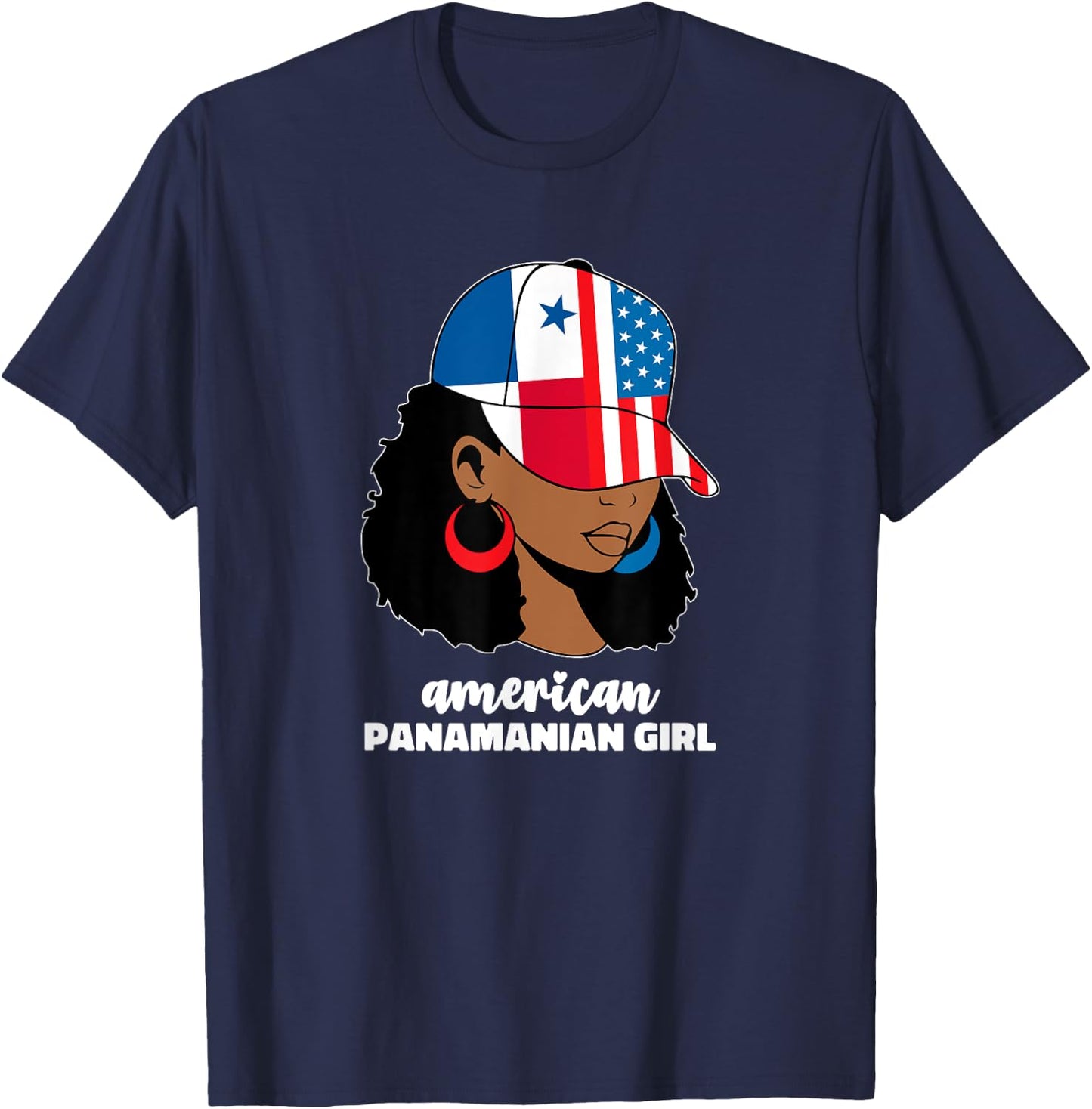 Half American Panamanian Panama Usa Flag Afro Latina Girl T-Shirt - T-Shirt | Navy