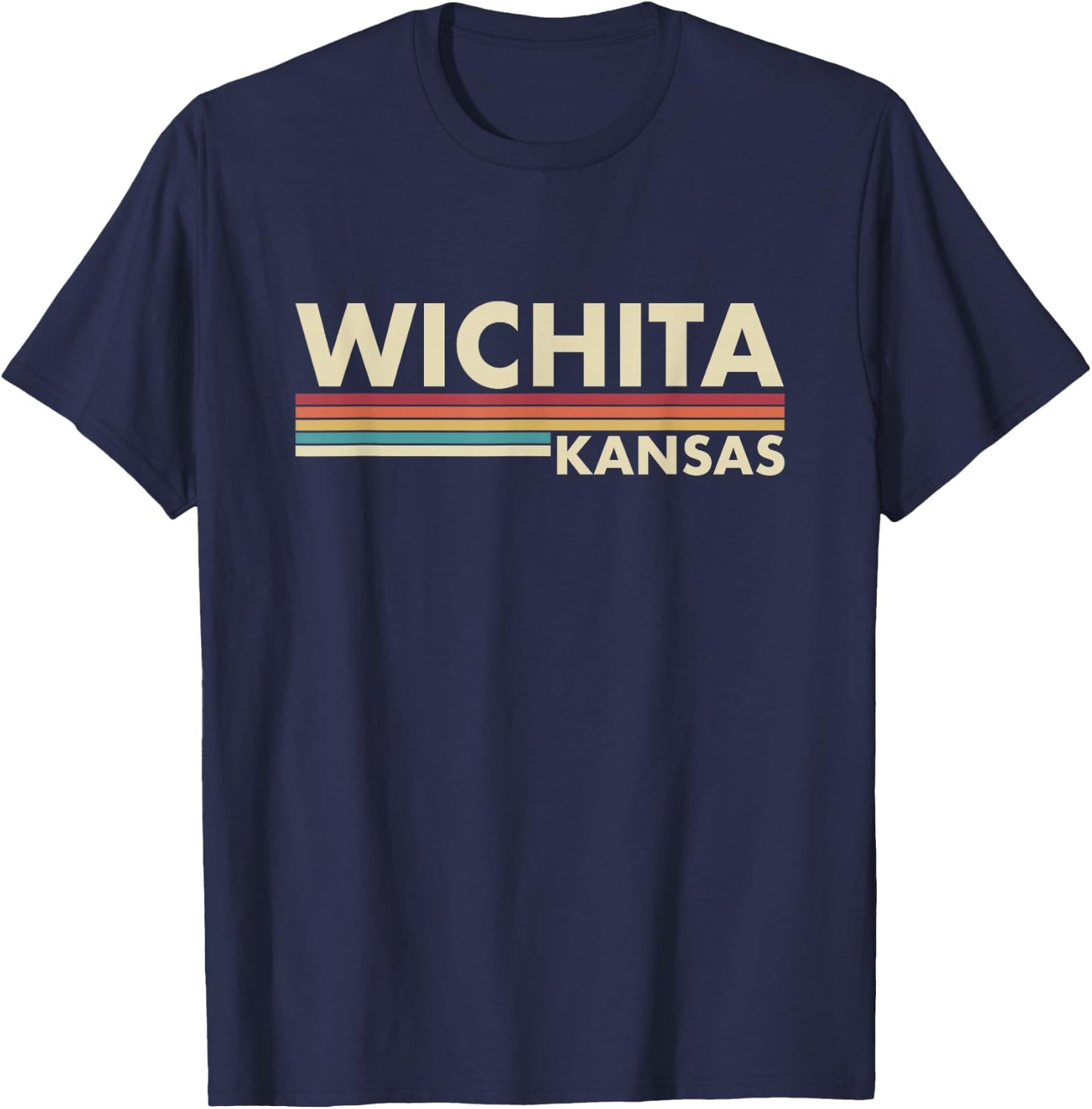 Graphic Club Inc. Wichita - Kansas Vintage Retro Stripes Classic T-Shirt - T-Shirt | Navy