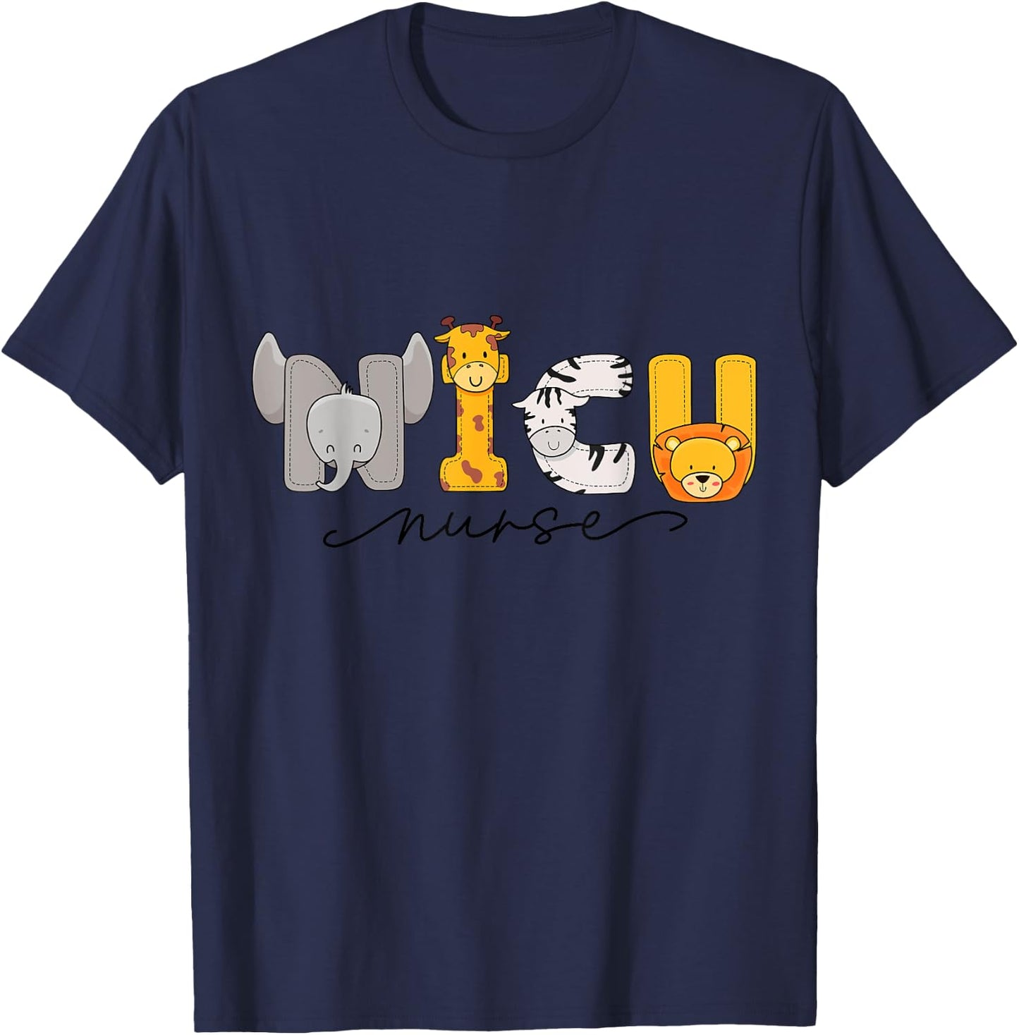 Adorable Baby Animals Graphic NICU Nurse's Day Apparel T-Shirt - T-Shirt | Navy