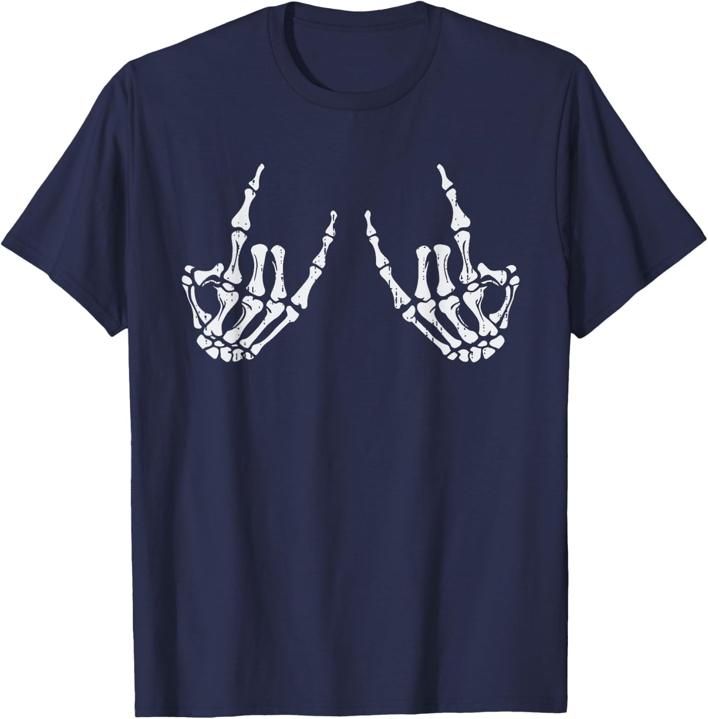 Retro Rocker Hand Sign Rock Skeleton Halloween T-Shirt - T-Shirt | Navy