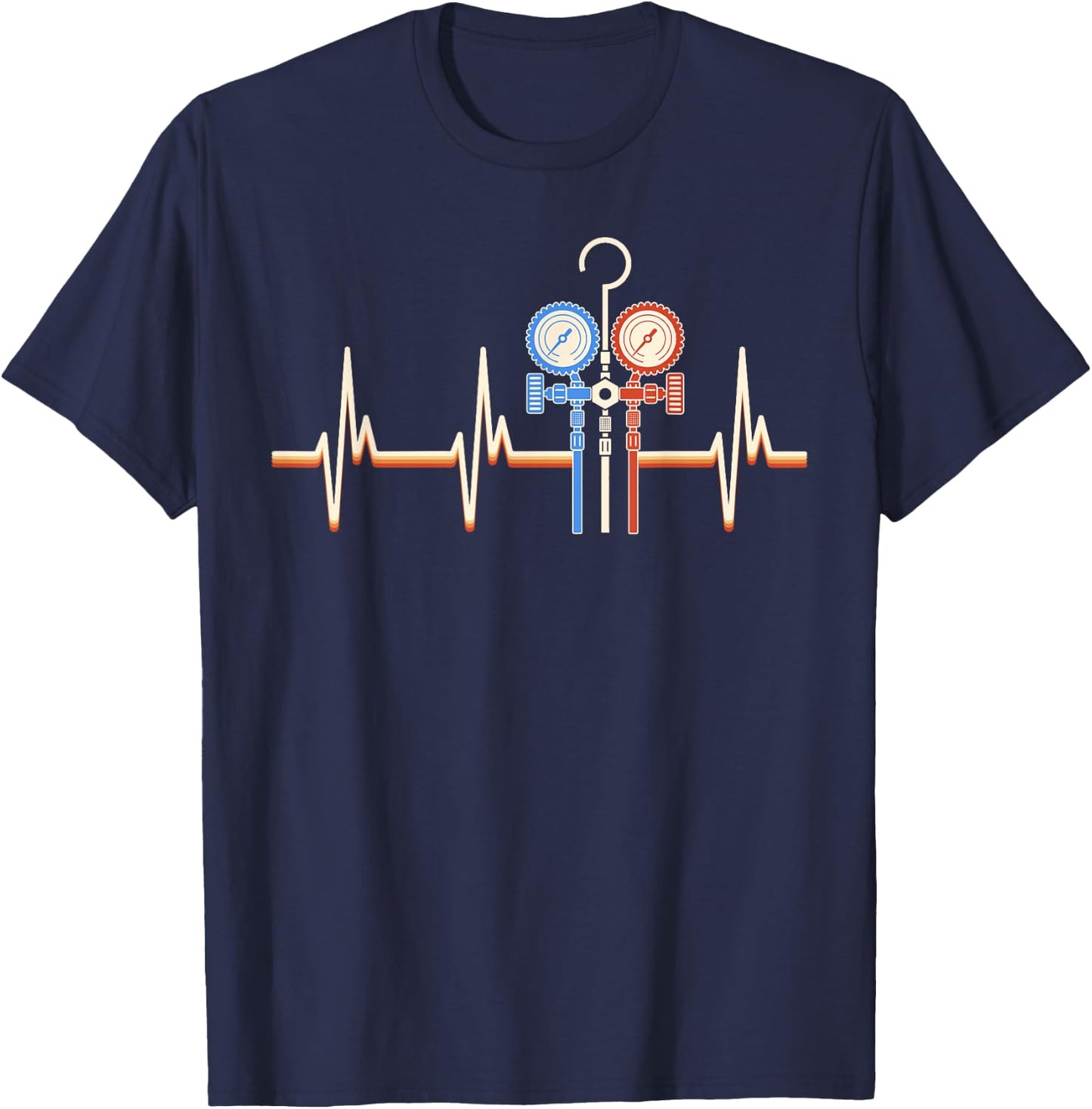 HVAC Techician EKG Line Heartbeat HVAC Tech Funny T-Shirt - T-Shirt | Navy