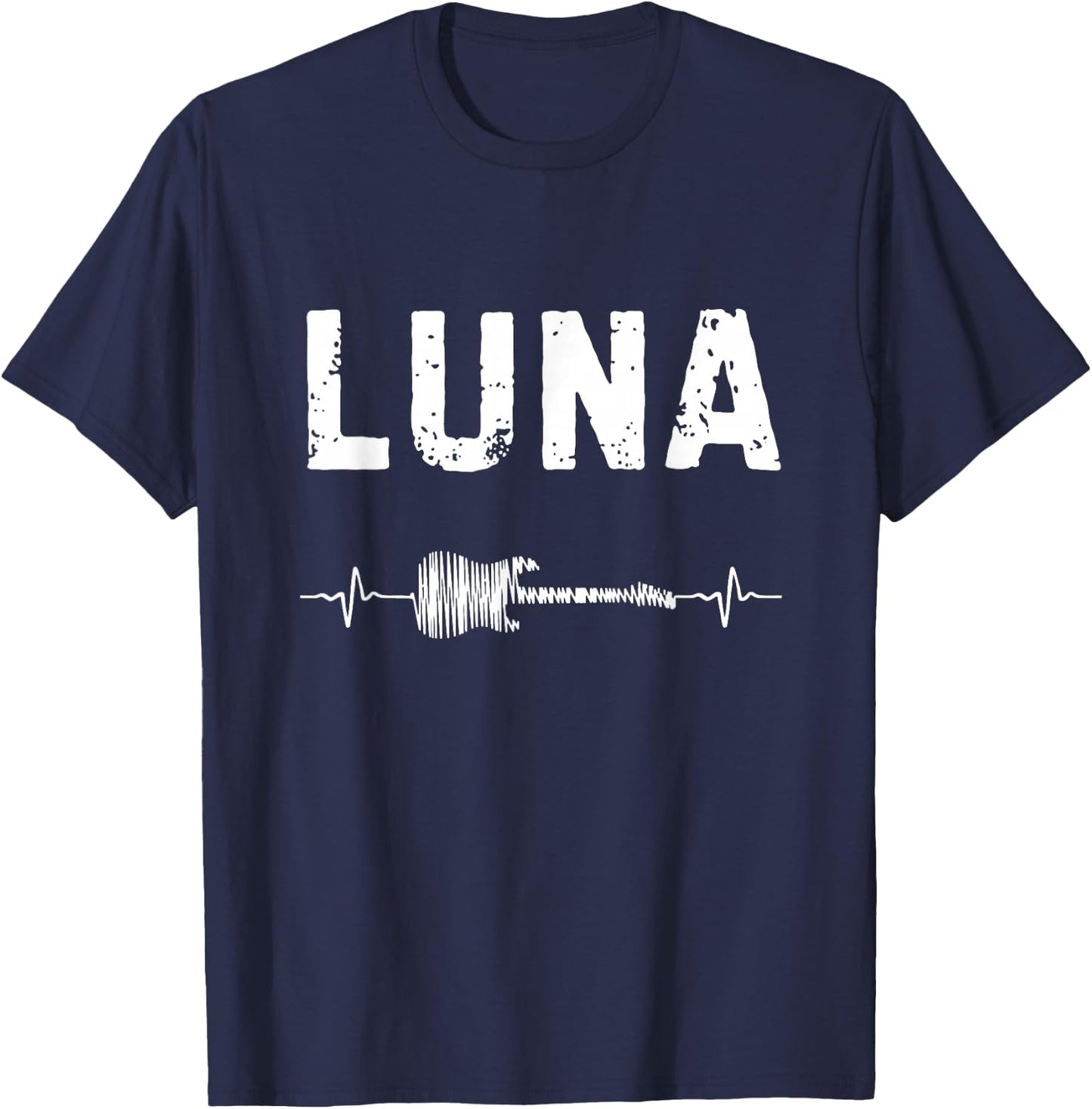 Luna Guitar Heartbeat Music Guitarist Retro Vintage T-Shirt - T-Shirt | Navy