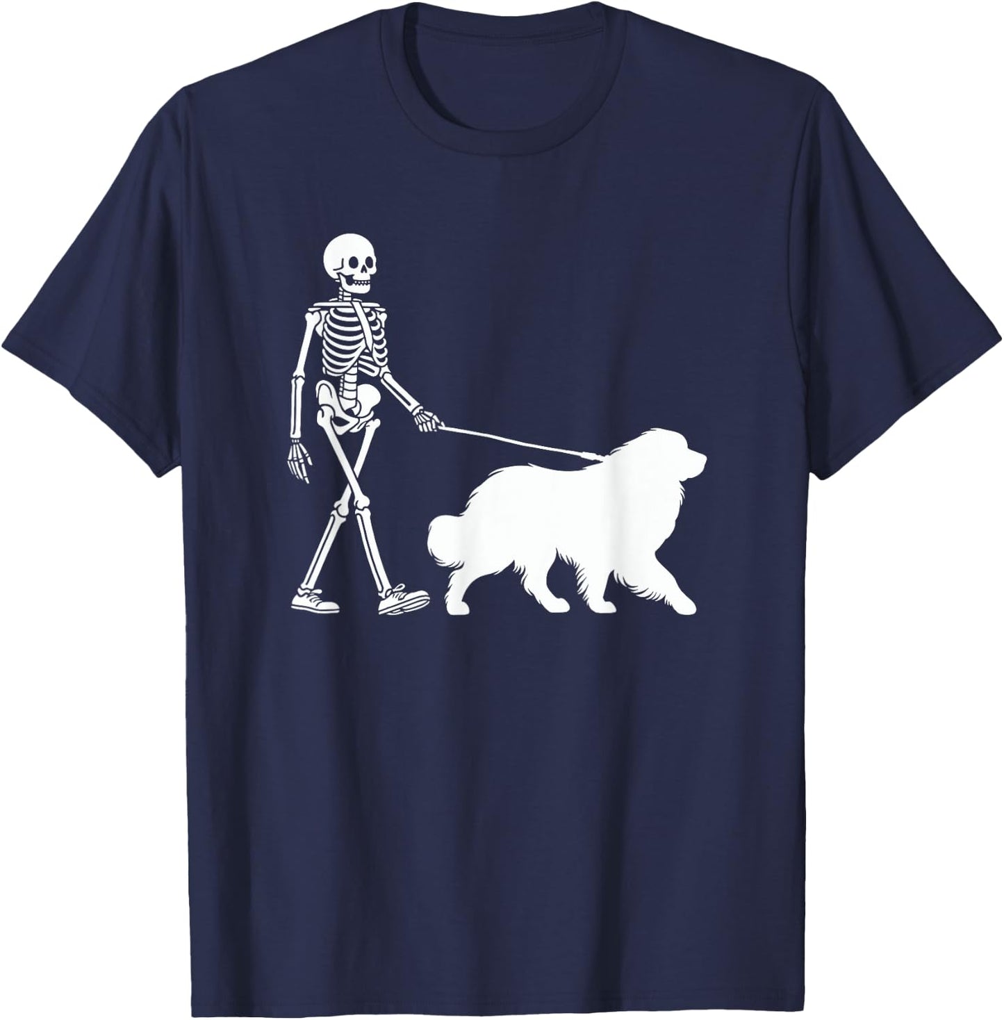 Skeleton Walking a Dog Great Pyrenees Halloween Outfit T-Shirt - T-Shirt | Navy