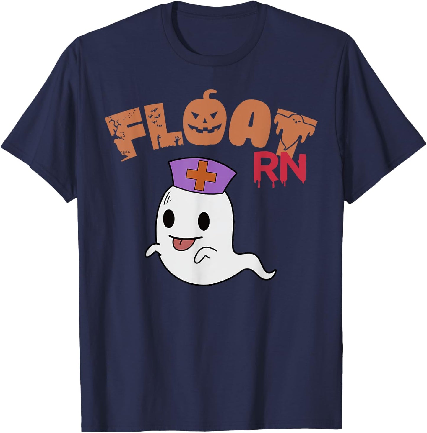 Float Nurse Ghost Boo Crew Halloween Nursing Float Pool RN T-Shirt - T-Shirt | Navy