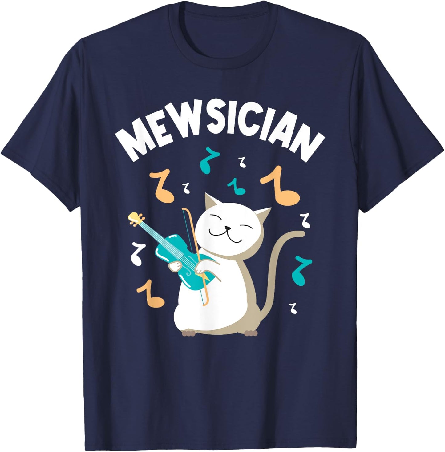 Mewsician - Violin Player Cat Violinist Musician Men Women Girls Kids T-Shirt - T-Shirt | Navy