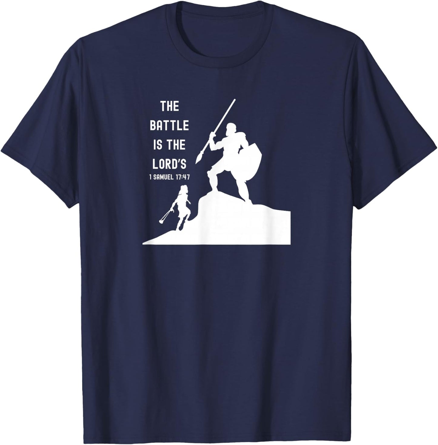 Inspired Words of Hope Bible Verse David and Goliath Christian Scripture Motivating , Small, Black T-Shirt - T-Shirt | Navy