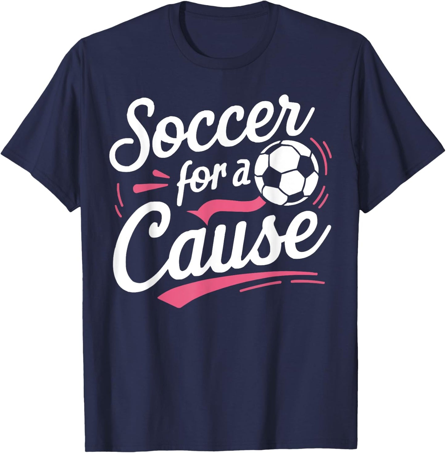 Soccer Breast Cancer Awareness Month Pink Ribbon T-Shirt - T-Shirt | Navy