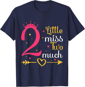 Kids Little Miss Two Much 2 Years Old 2nd Birthday Girls T-Shirt - T-Shirt | Navy