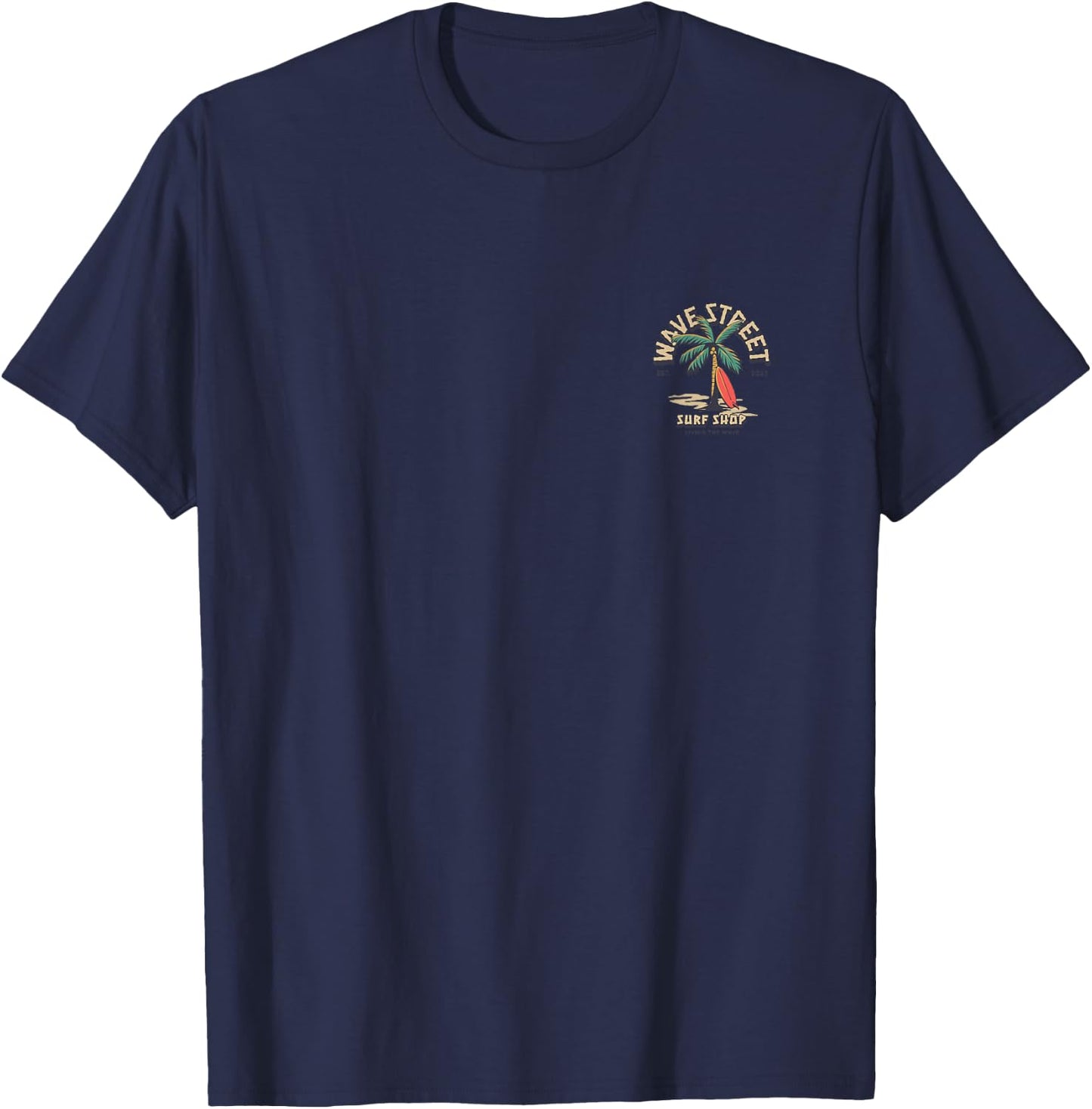 Wave Street Surf Vintage Retro Beach Bum Summertime Graphic T-Shirt - T-Shirt | Navy