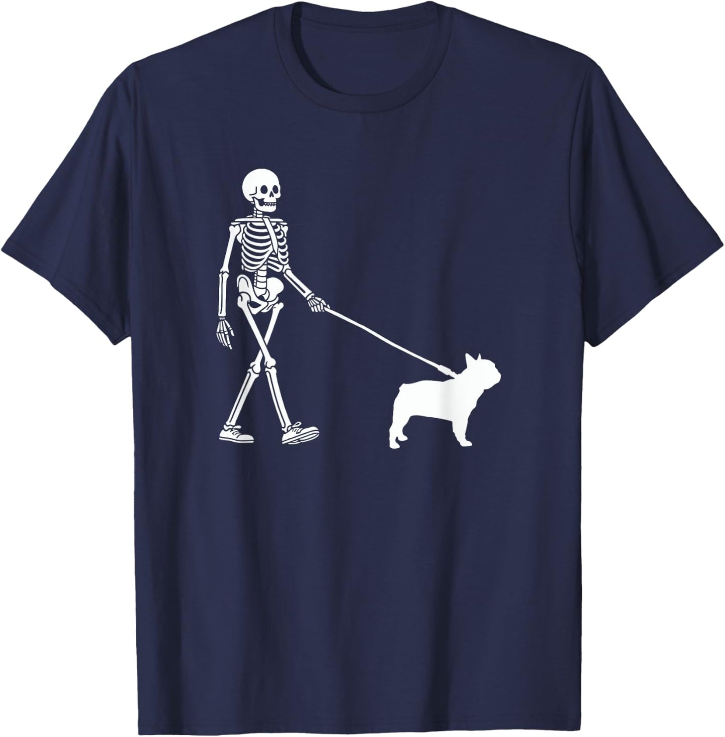 Skeleton Walking a Dog French Bulldog Halloween Outfit T-Shirt - T-Shirt | Navy
