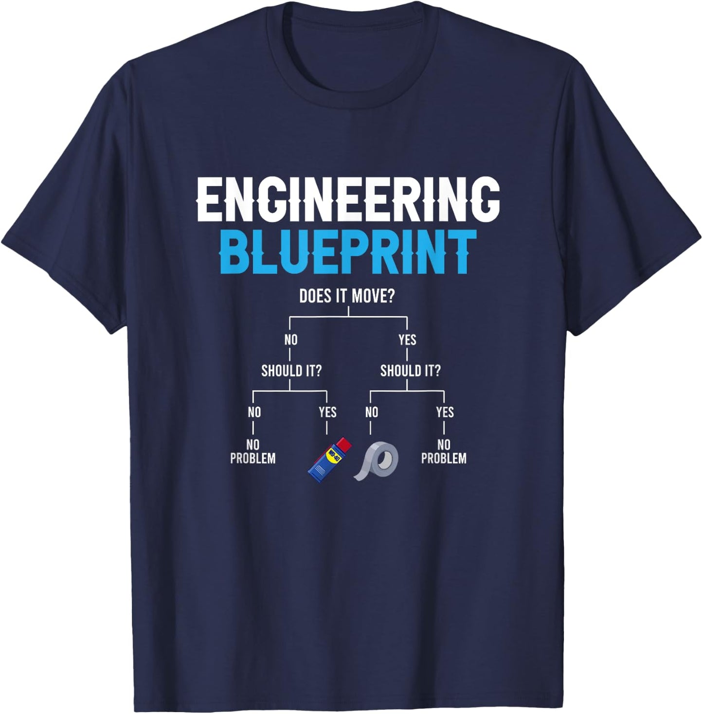 Engineering Blueprint Funny Engineer Duct Tape Repairing T-Shirt - T-Shirt | Navy