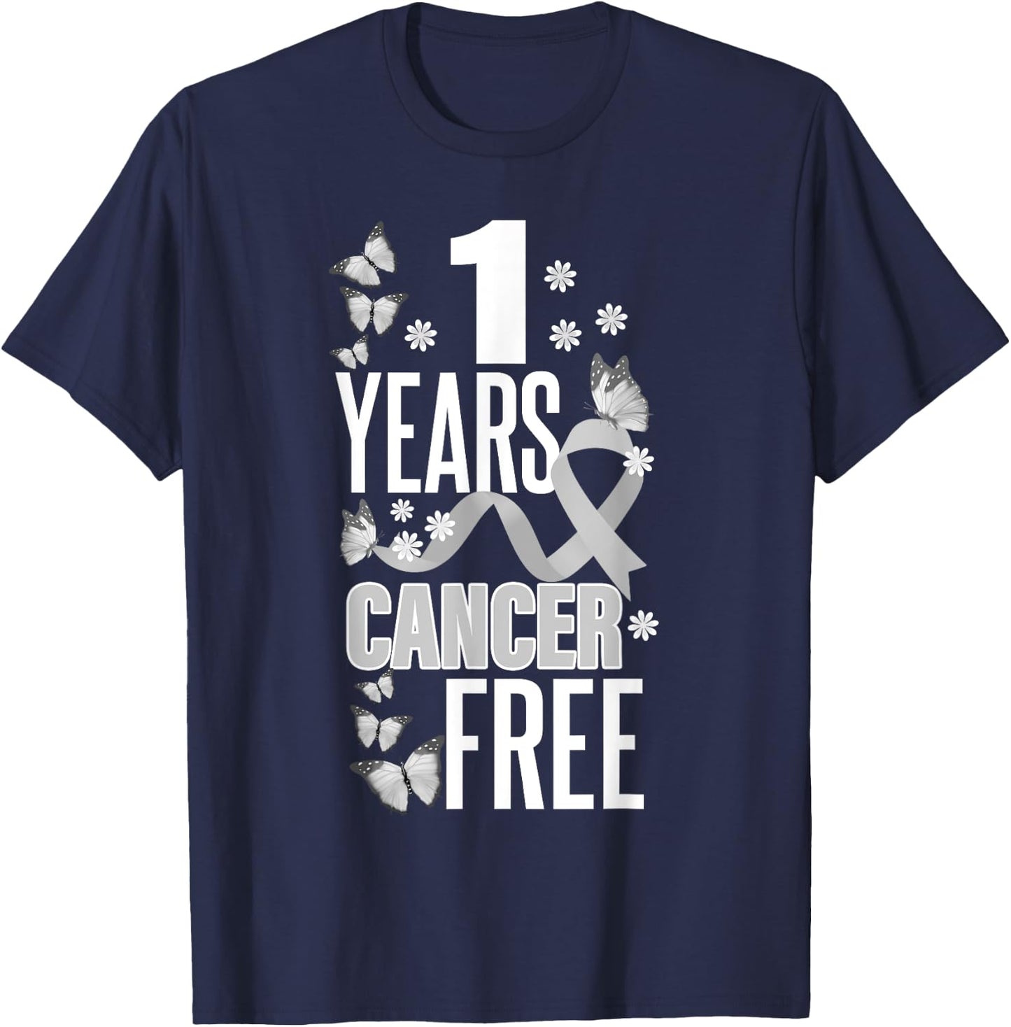 1 Year Cancer Free For Lungs Cancer Awareness T-Shirt - T-Shirt | Navy